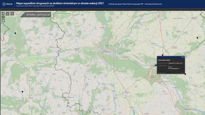 Mapa śmiertelnych wypadków na drogach