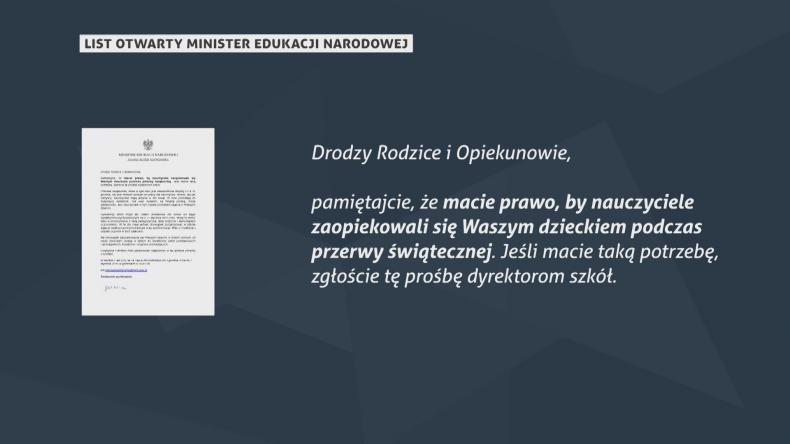 W przerwie świątecznej szkoły będą otwarte, przypomina minister